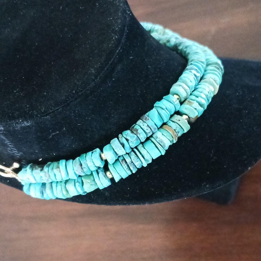Zoe B 14kt Gold Turquoise Beaded Toggle Necklace 17-18" - Picture 9 of 11